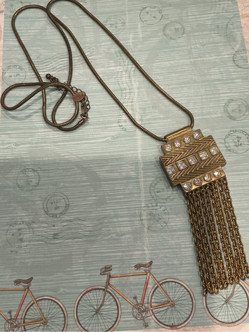 Lia Sophia Gold-Tone Geometric Fringe Necklace with Clear Crystal Accents